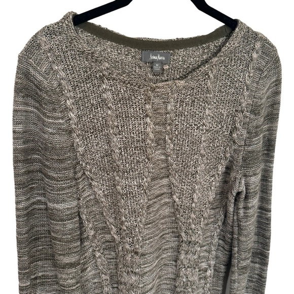 Neiman Marcus Green Ivory Tight Knit Long Sleeve Chucky Pleated Sweater Size M - Picture 2 of 10